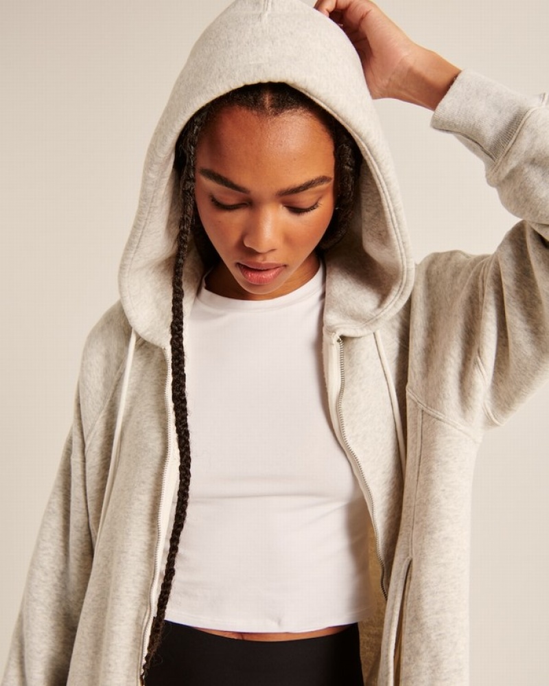 Abercrombie Essential Oversized Sunday Hooded Full-zip Hoodie Dam LjusGrå  | 4012-RUPMV