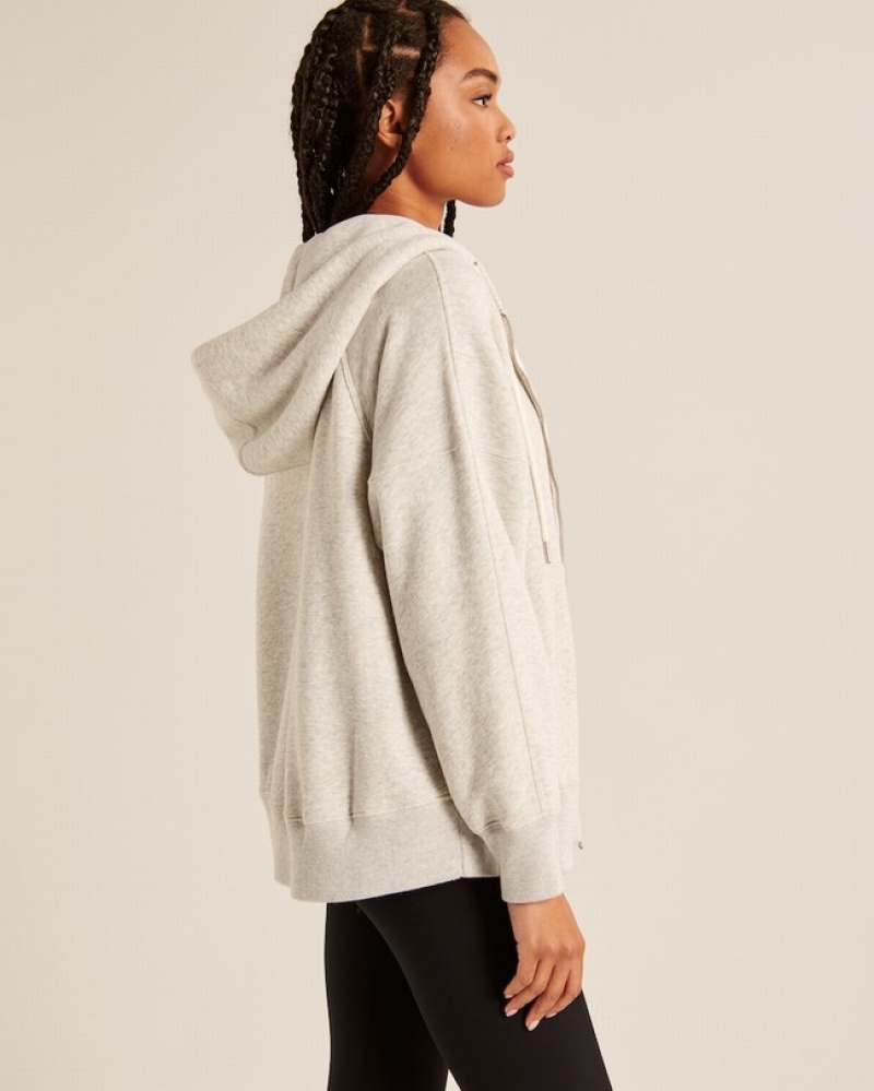 Abercrombie Essential Oversized Sunday Hooded Full-zip Hoodie Dam LjusGrå  | 4012-RUPMV