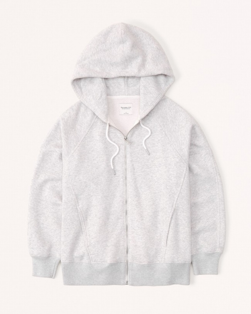 Abercrombie Essential Oversized Sunday Hooded Full-zip Hoodie Dam LjusGrå  | 4012-RUPMV