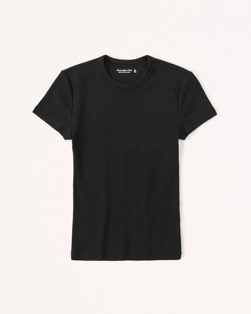 Abercrombie Essential Rib Tuckable Baby T-shirt Dam Svarta  | 0681-LUZPW