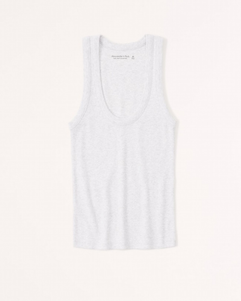 Abercrombie Essential Rib Tuckable Scoopneck Linnen Dam LjusGrå  | 0637-FNRJK