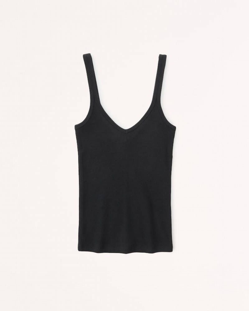 Abercrombie Essential Rib Tuckable V-neck Linnen Dam Svarta  | 8709-SPHYO