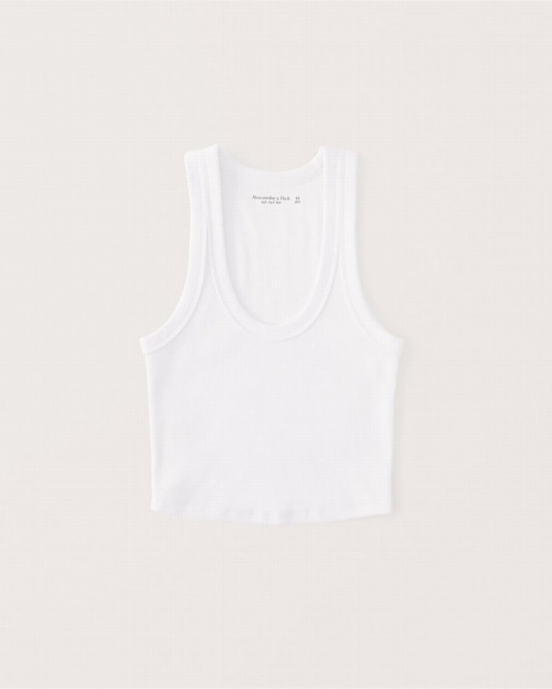 Abercrombie Essential Scoopneck Linnen Dam Vita  | 2746-JEHGY