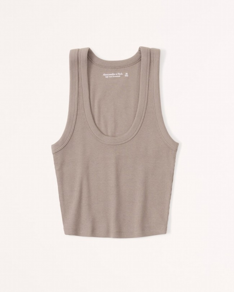 Abercrombie Essential Scoopneck Linnen Dam Bruna  | 2384-XRKNA