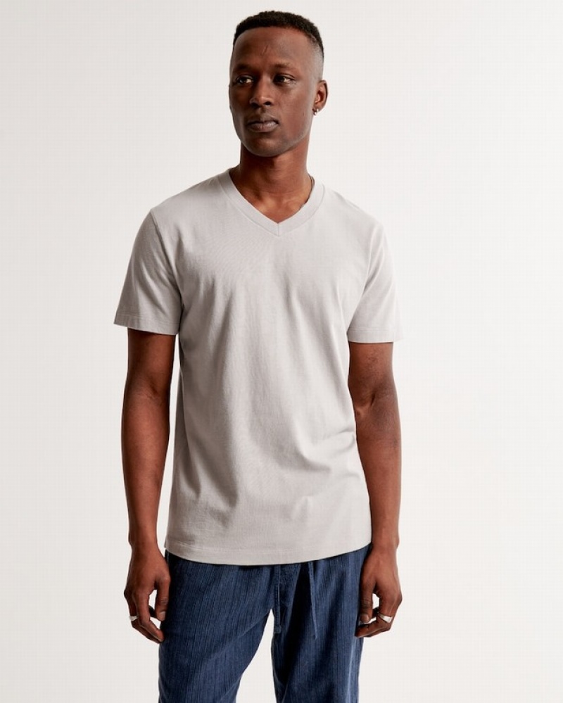 Abercrombie Essential V-neck T-shirt Herr LjusGrå  | 0543-NIGTJ