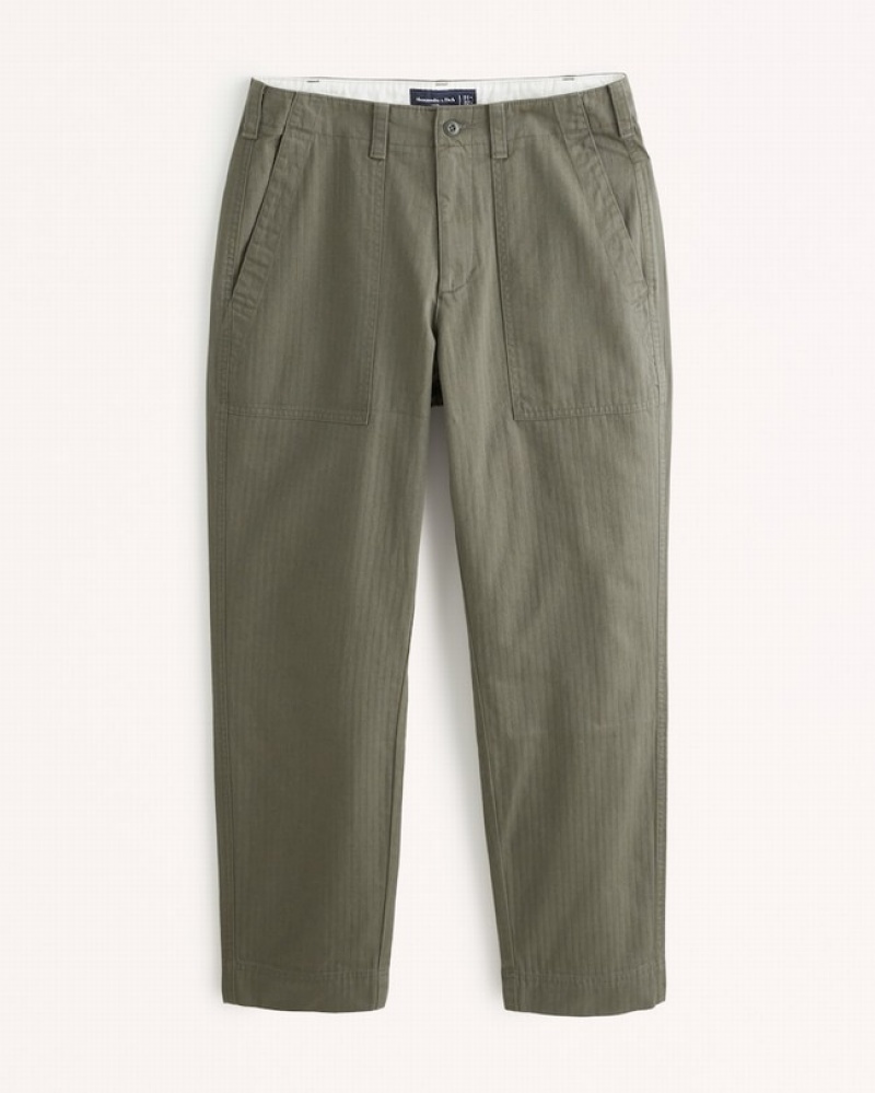 Abercrombie Fixed Waist Herringbone Byxor Herr Olivgröna Gröna  | 7854-WJQXD