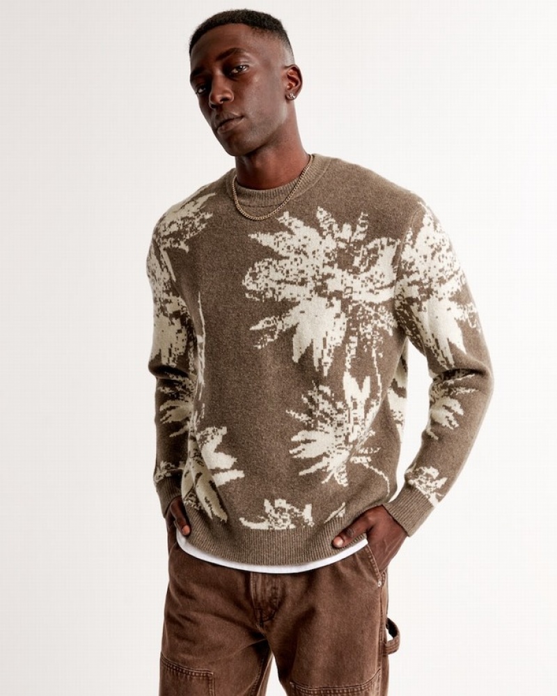 Abercrombie Floral Pattern Crew Tröjor Herr Bruna  | 6318-FWOJX