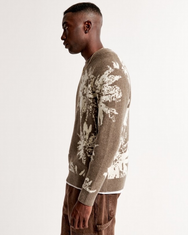 Abercrombie Floral Pattern Crew Tröjor Herr Bruna  | 6318-FWOJX