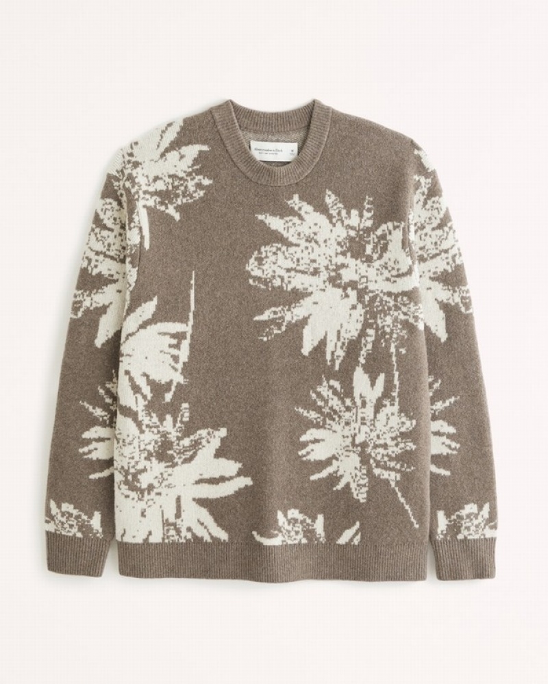 Abercrombie Floral Pattern Crew Tröjor Herr Bruna  | 6318-FWOJX