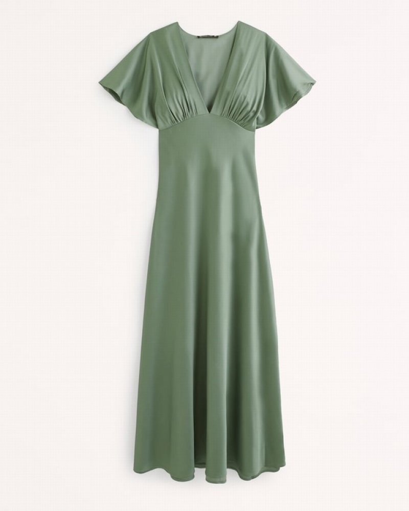 Abercrombie Flutter Sleeve Satin Maxi Klänning Dam Gröna  | 0437-OGEBQ