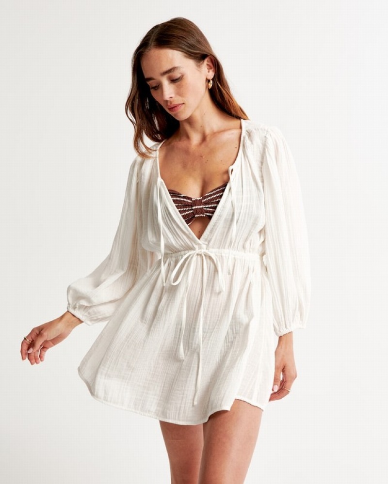 Abercrombie Gauzy Beach Mini Coverup Badkläder Dam Vita  | 8765-VGREY