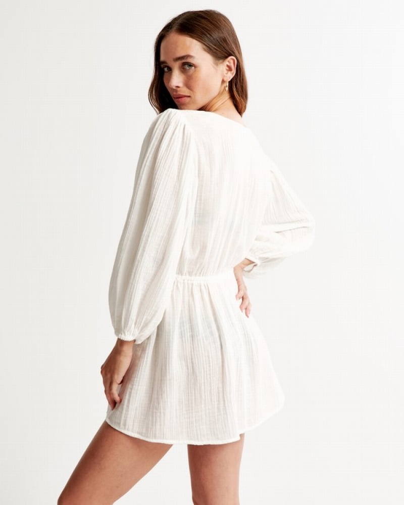 Abercrombie Gauzy Beach Mini Coverup Badkläder Dam Vita  | 8765-VGREY