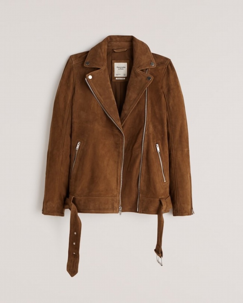 Abercrombie Genuine Suede Biker Jackor Dam Bruna  | 2405-DJCXN