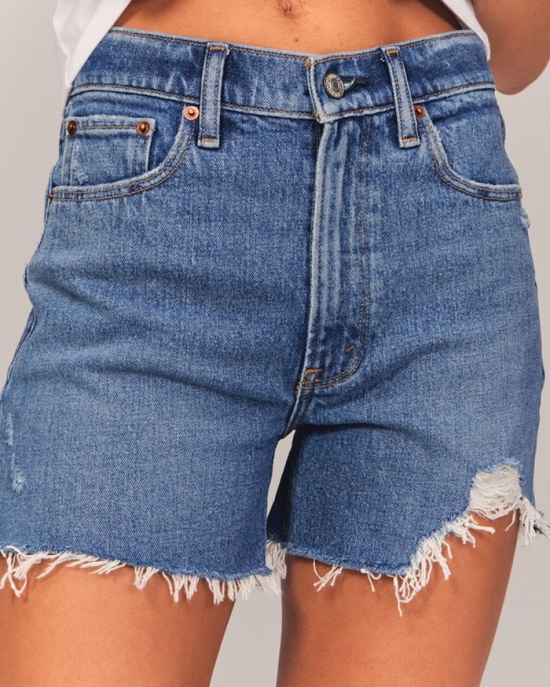 Abercrombie High Rise 4 Inch Mom Shorts Dam Blå  | 8052-HARVJ