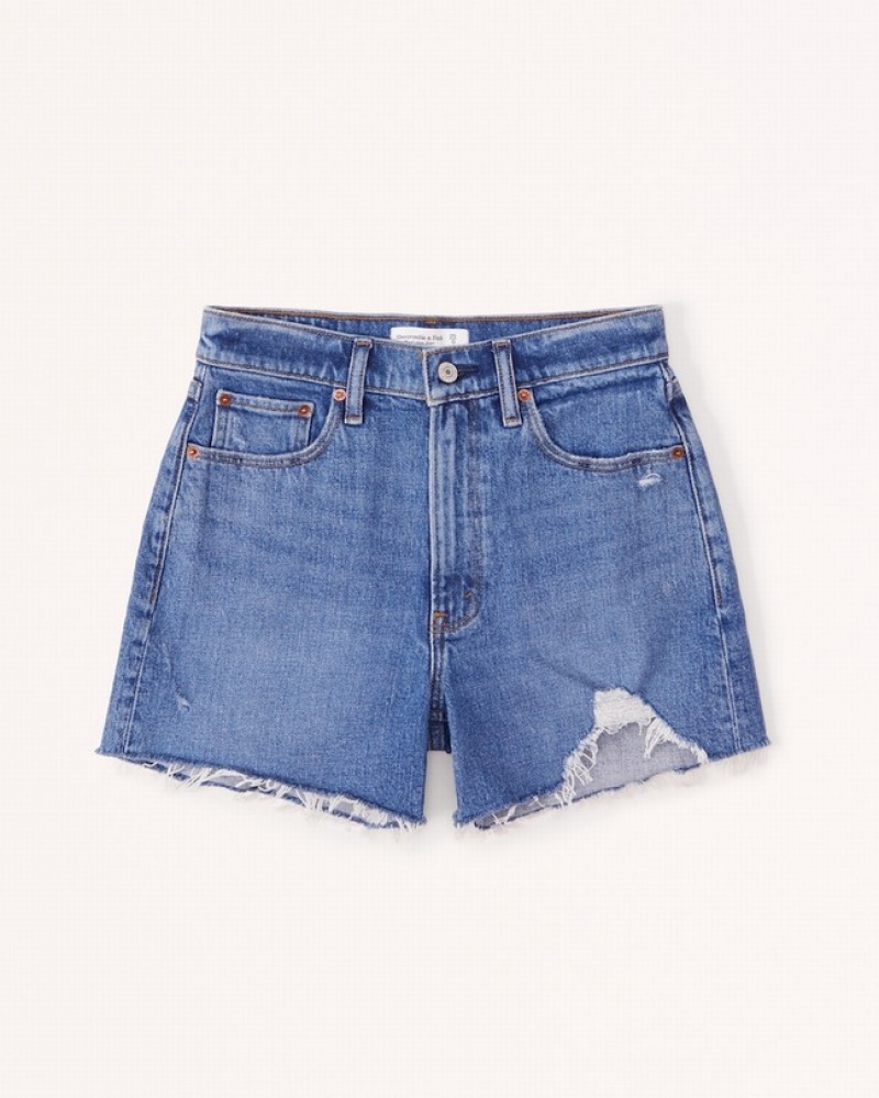 Abercrombie High Rise 4 Inch Mom Shorts Dam Blå  | 8052-HARVJ