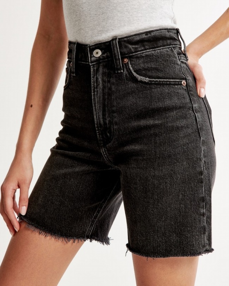 Abercrombie High Rise 7 Inch Dad Shorts Dam Svarta  | 3209-YVCPH