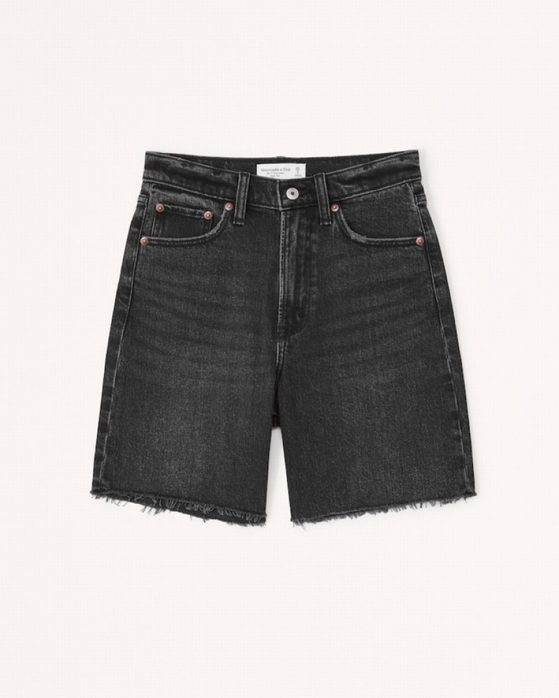 Abercrombie High Rise 7 Inch Dad Shorts Dam Svarta  | 3209-YVCPH