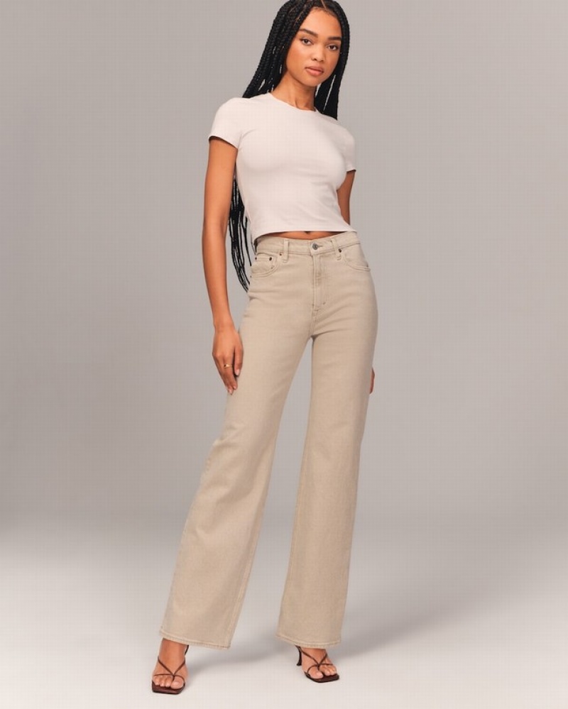 Abercrombie High Rise 90s Relaxed Jeans Dam Khaki   | 3128-NWLRS