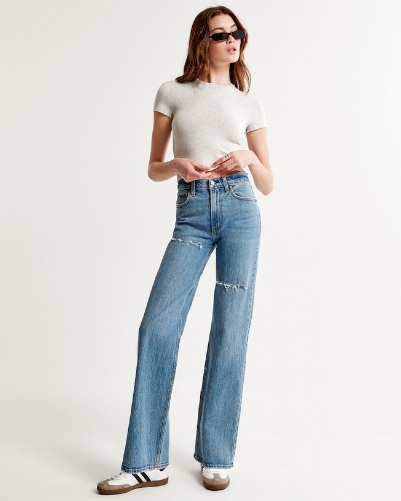 Abercrombie High Rise 90s Relaxed Jeans Dam Blå  | 3401-OARUG