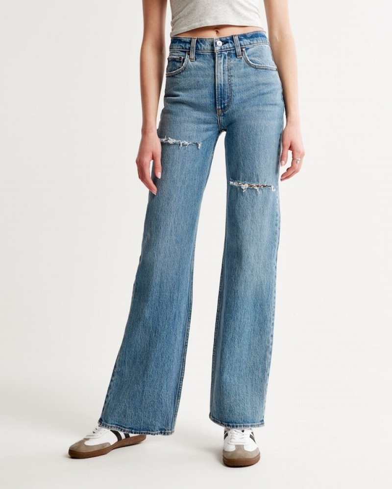 Abercrombie High Rise 90s Relaxed Jeans Dam Blå  | 3401-OARUG