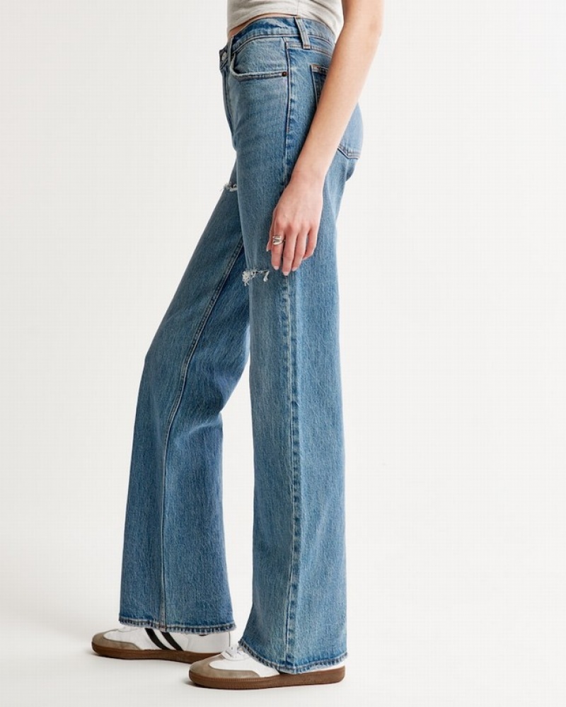 Abercrombie High Rise 90s Relaxed Jeans Dam Blå  | 3401-OARUG