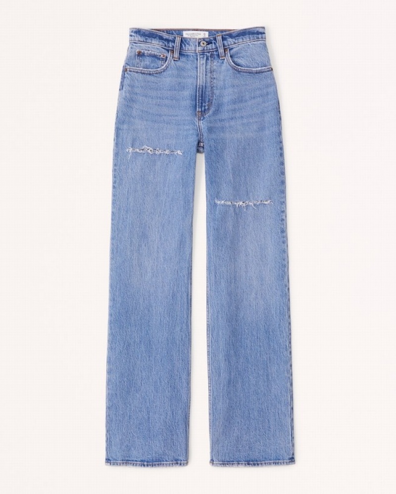 Abercrombie High Rise 90s Relaxed Jeans Dam Blå  | 3401-OARUG