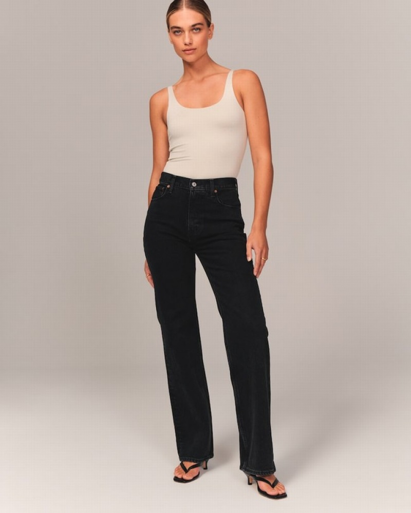 Abercrombie High Rise 90s Relaxed Jeans Dam Svarta  | 0875-BHTFE