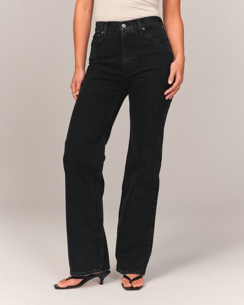 Abercrombie High Rise 90s Relaxed Jeans Dam Svarta  | 0875-BHTFE