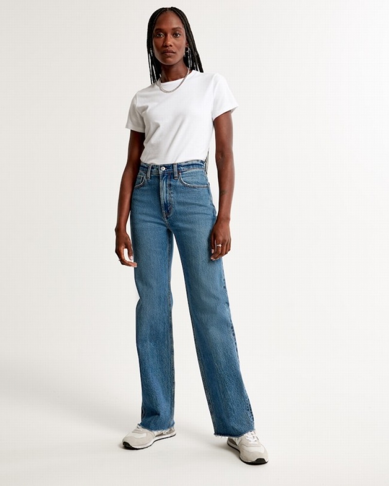 Abercrombie High Rise 90s Relaxed Jeans Dam Blå  | 0487-WVYCL