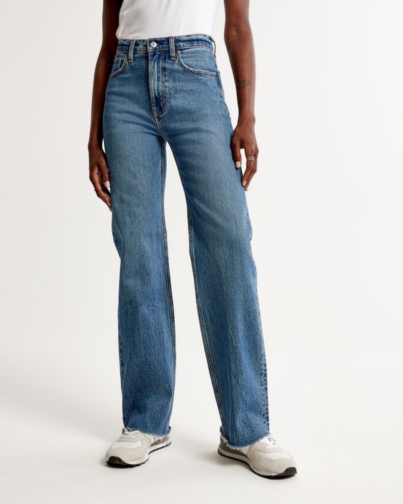 Abercrombie High Rise 90s Relaxed Jeans Dam Blå  | 0487-WVYCL