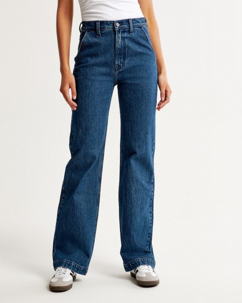 Abercrombie High Rise 90s Relaxed Jeans Dam Blå  | 8340-IUWPL