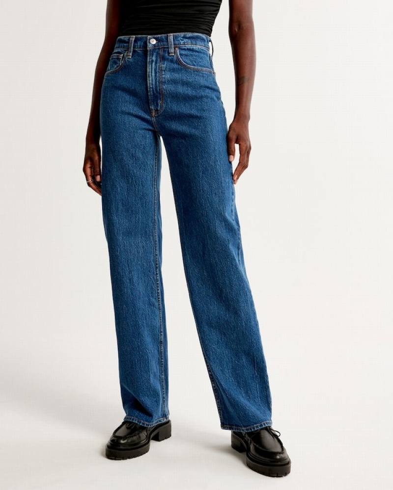 Abercrombie High Rise 90s Relaxed Jeans Dam Blå  | 3560-OVRPW