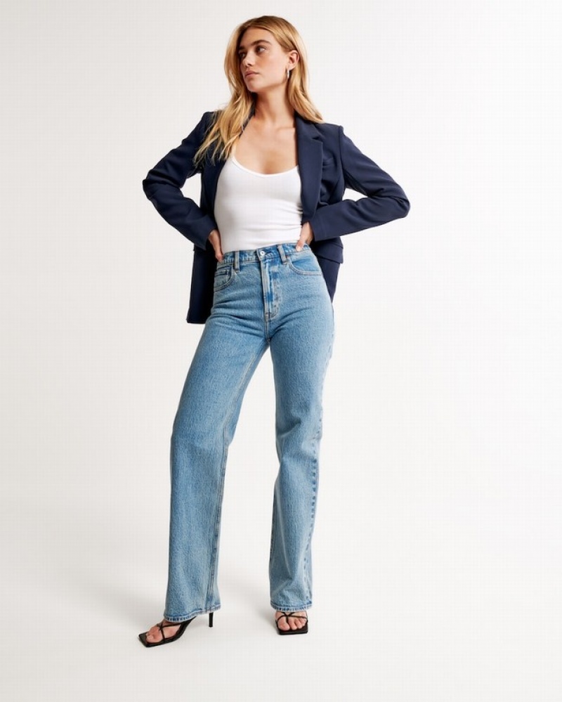 Abercrombie High Rise 90s Relaxed Jeans Dam Blå  | 1960-GVMRB