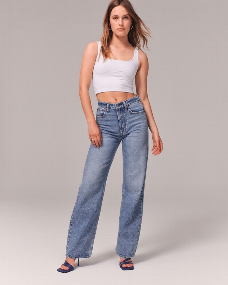 Abercrombie High Rise Loose Jeans Dam Blå  | 6273-SZQPU