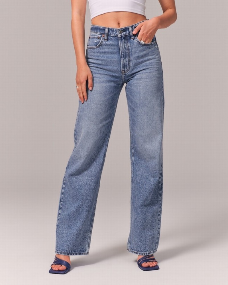 Abercrombie High Rise Loose Jeans Dam Blå  | 6273-SZQPU