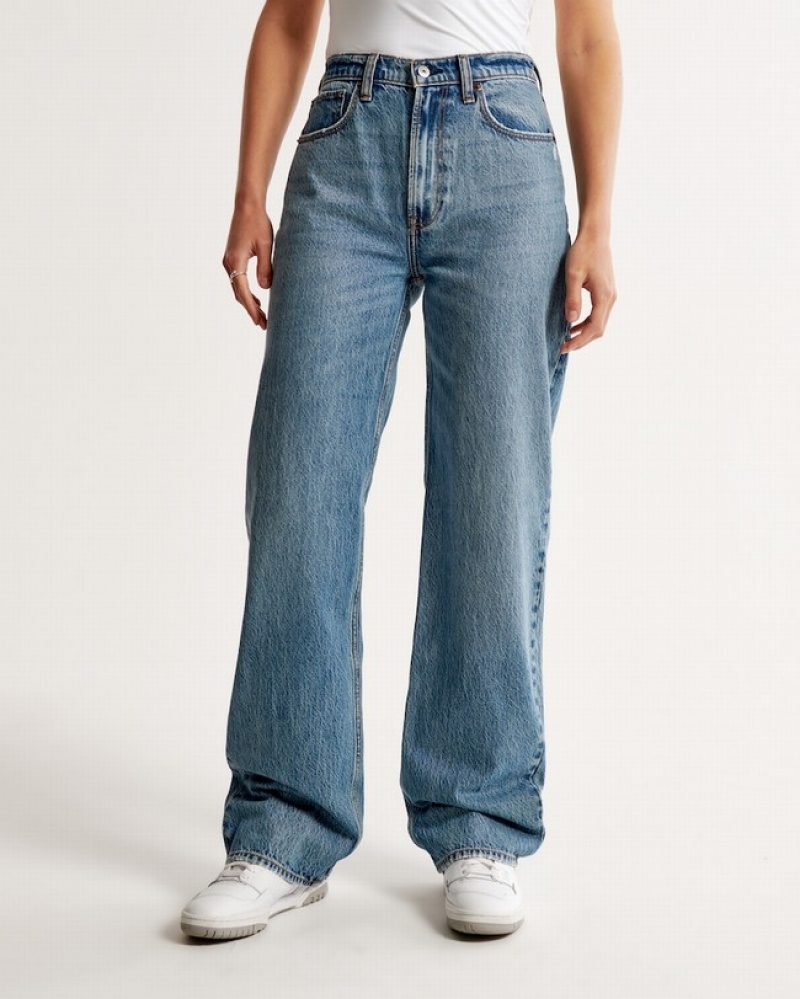 Abercrombie High Rise Loose Jeans Dam Blå  | 6582-XBDST