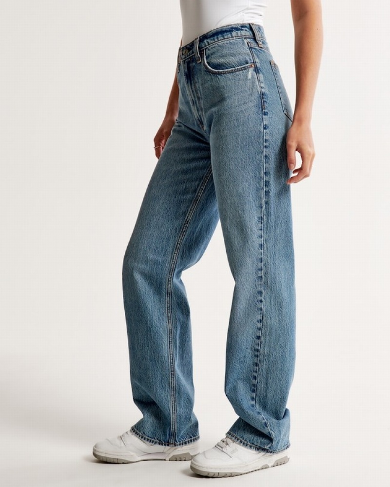 Abercrombie High Rise Loose Jeans Dam Blå  | 6582-XBDST