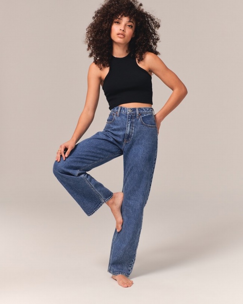 Abercrombie High Rise Loose Jeans Dam Blå  | 2897-EWJQS