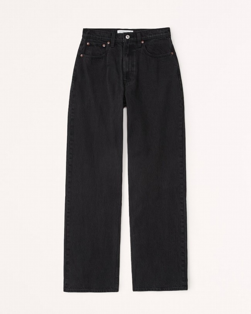 Abercrombie High Rise Loose Jeans Dam Svarta  | 6413-NUBFY