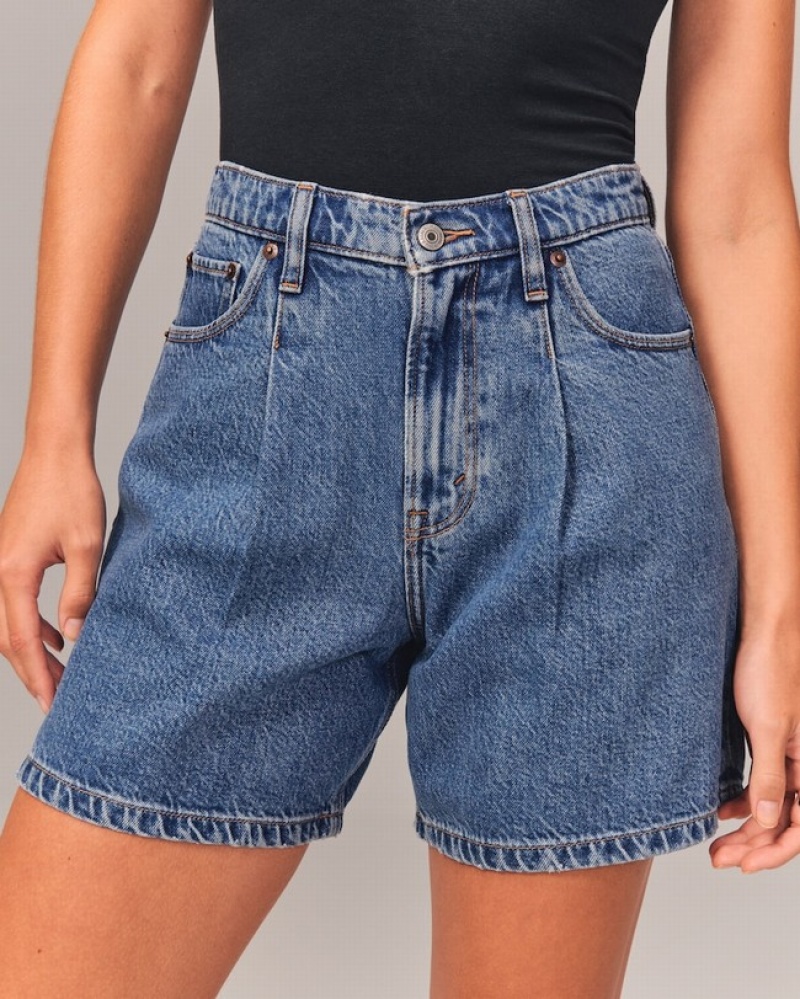 Abercrombie High Rise Loose Shorts Dam Blå  | 1930-KXBWL