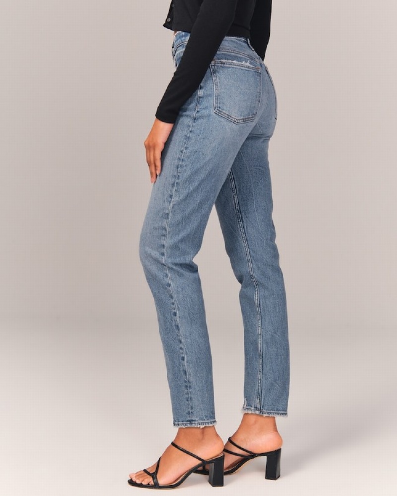 Abercrombie High Rise Mom Jeans Dam Blå  | 7465-HWMDO