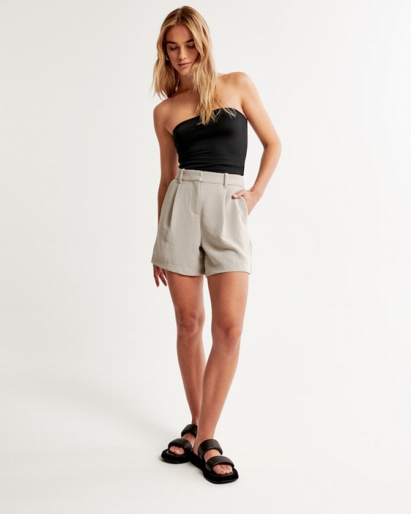 Abercrombie High Rise Premium Crepe Tailored Shorts Dam Grå  | 0573-XRBUZ