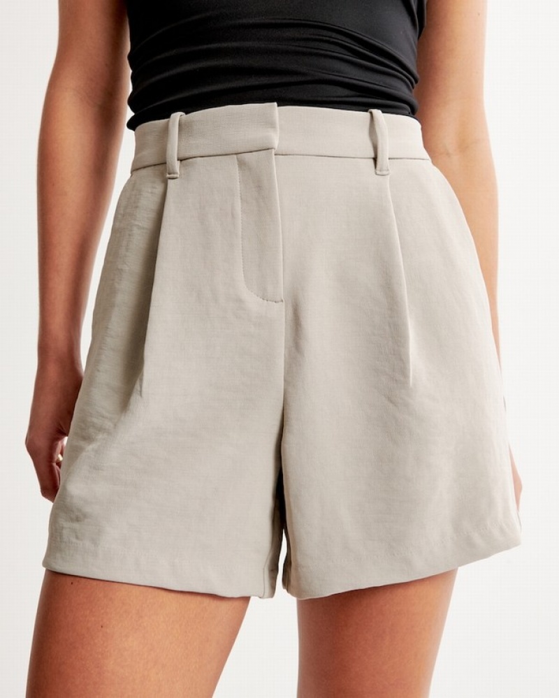 Abercrombie High Rise Premium Crepe Tailored Shorts Dam Grå  | 0573-XRBUZ