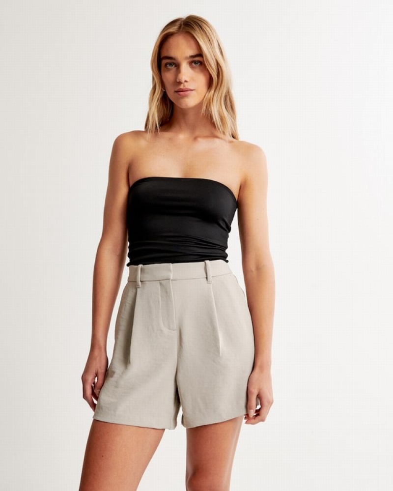 Abercrombie High Rise Premium Crepe Tailored Shorts Dam Grå  | 0573-XRBUZ