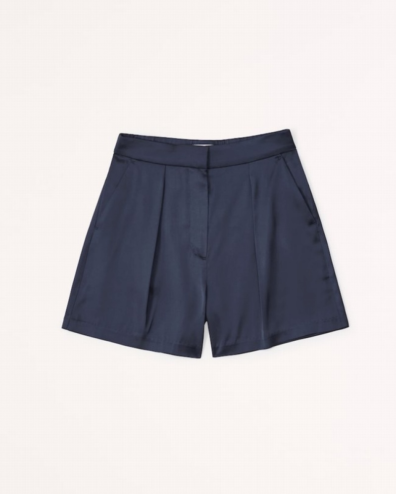 Abercrombie High Rise Satin Pull-on Shorts Dam Marinblå  | 0485-MYWSZ