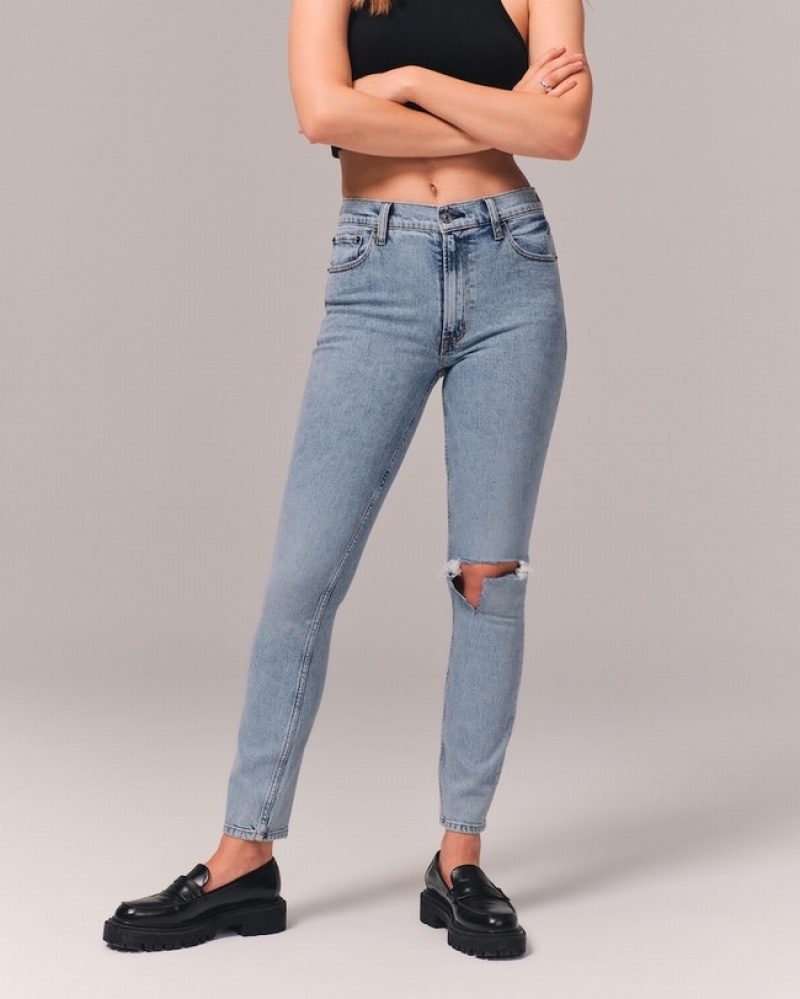 Abercrombie High Rise Skinny Jeans Dam Blå  | 9741-XOPNE