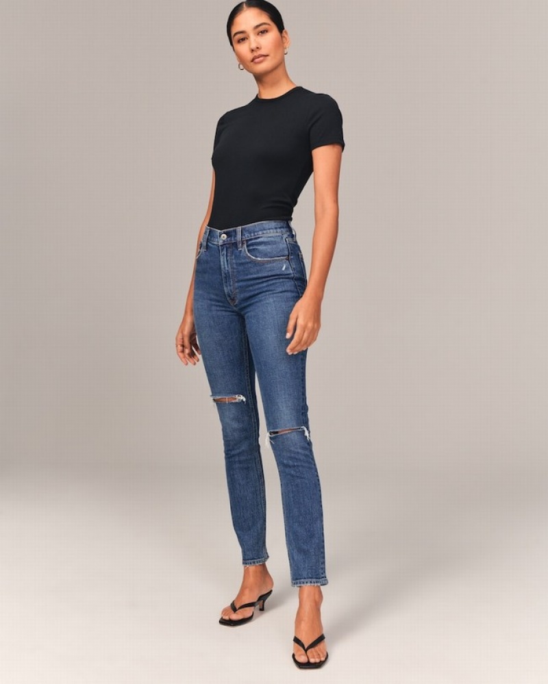 Abercrombie High Rise Skinny Jeans Dam Blå  | 8697-TLEHR