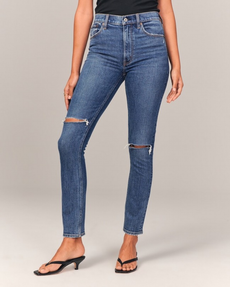 Abercrombie High Rise Skinny Jeans Dam Blå  | 8697-TLEHR