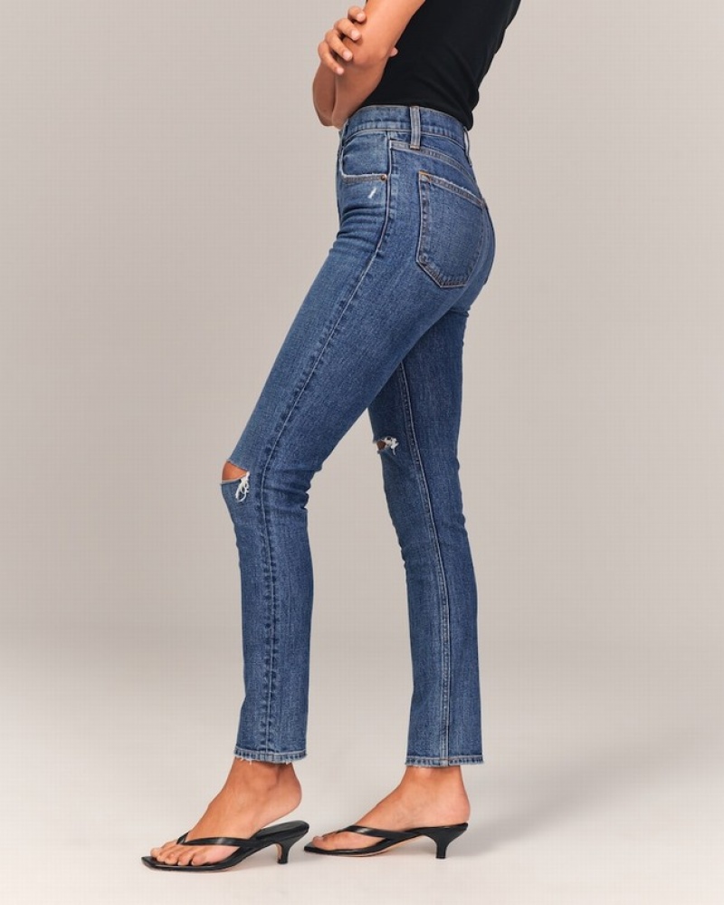 Abercrombie High Rise Skinny Jeans Dam Blå  | 8697-TLEHR