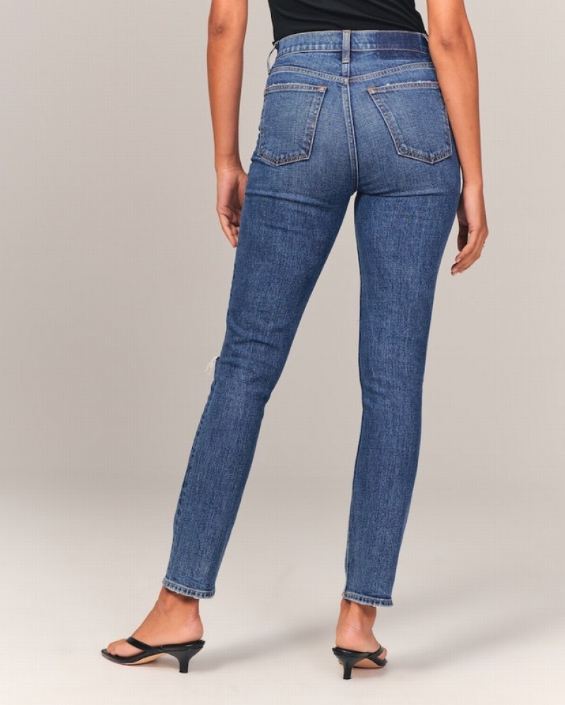 Abercrombie High Rise Skinny Jeans Dam Blå  | 8697-TLEHR